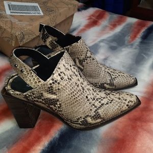 Free People Leather Snakeskin Silver Storm Mule